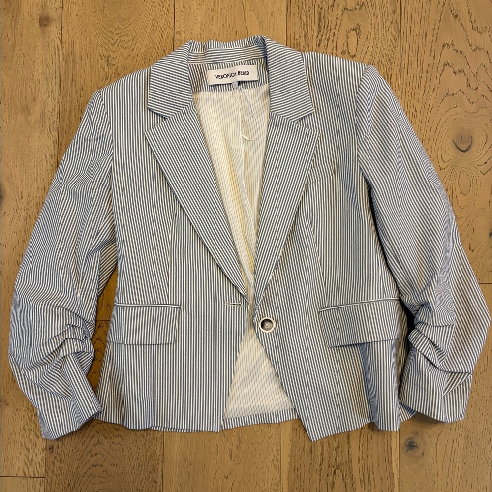 Veronica Beard Blue and White Striped Blazer
